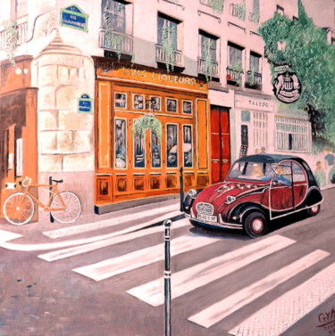 「2 CV rue Chanoinesse」というタイトルの絵画 Gymによって, オリジナルのアートワーク, オイル