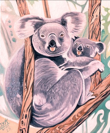 Peinture intitulée "Les koalas" par Gym, Œuvre d'art originale, Huile