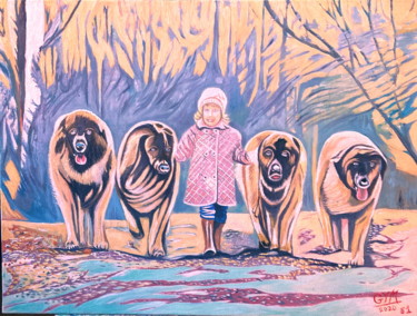 Malerei mit dem Titel "J'aime les chiens H…" von Gym, Original-Kunstwerk, Öl
