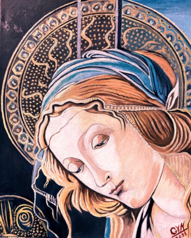 Картина под названием "Vierge de Botticell…" - Gym, Подлинное произведение искусства, Масло