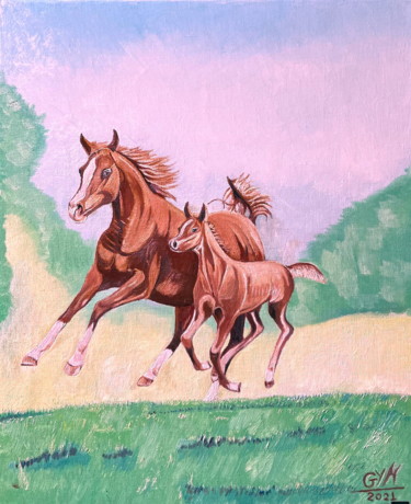 Painting titled "Double galop" by Gym, Original Artwork, Oil