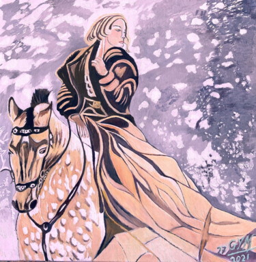 Painting titled "Cavalière au cheval…" by Gym, Original Artwork, Oil