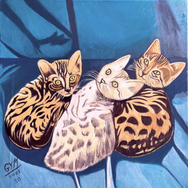 Painting titled "Chatons HST 50 X 50" by Gym, Original Artwork, Oil