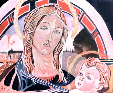Peinture intitulée "Vierge à l'enfant H…" par Gym, Œuvre d'art originale, Huile