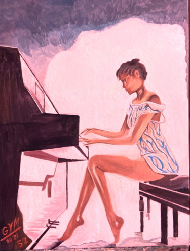 Painting titled "La pianiste" by Gym, Original Artwork, Oil