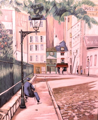 Painting titled "Un peintre rue St J…" by Gym, Original Artwork, Oil