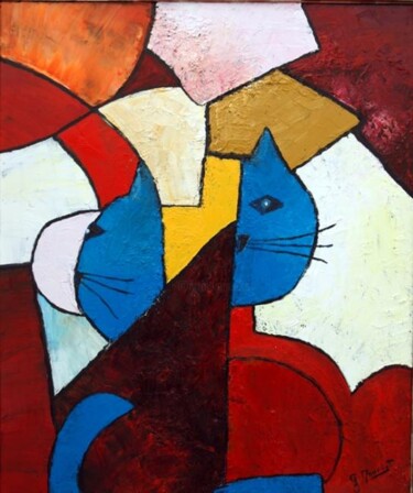 Peinture intitulée "Le chat bleu" par Georges Mournet, Œuvre d'art originale, Huile