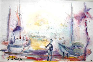 Painting titled "Port-Camargue" by Georges Roland, Original Artwork