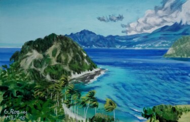 Schilderij getiteld "Bleu Guadeloupe: vu…" door Georges Roques, Origineel Kunstwerk, Acryl