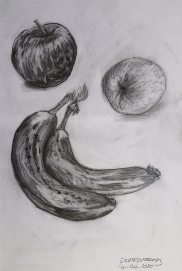 Drawing titled "POMME BANANE 1" by Georges Roques, Original Artwork, Pencil