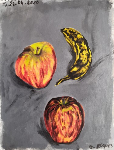 Painting titled "POMME  BANANE 4" by Georges Roques, Original Artwork, Acrylic