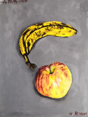 Schilderij getiteld "POMME BANANE 5" door Georges Roques, Origineel Kunstwerk, Acryl