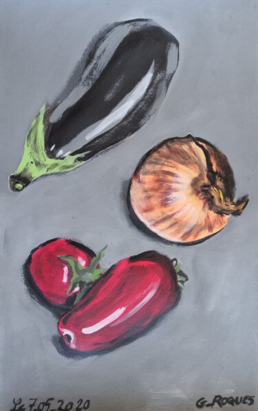 Painting titled "TOMATE AUBERGINE OI…" by Georges Roques, Original Artwork, Acrylic