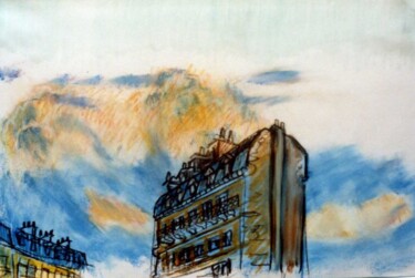 Drawing titled "Ciel à Paris" by Georges Roques, Original Artwork, Pastel