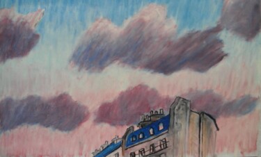 Dessin intitulée "Nuages de fin d'apr…" par Georges Roques, Œuvre d'art originale, Pastel