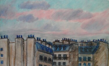 Dessin intitulée "toits de Paris et c…" par Georges Roques, Œuvre d'art originale, Pastel