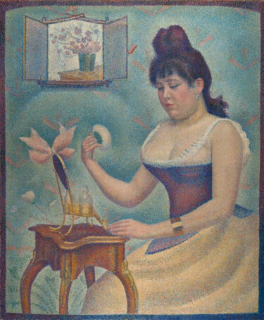 Painting titled "Jeune femme se poud…" by Georges Seurat, Original Artwork, Oil