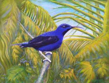 Painting titled "Oiseau bleu. Blue b…" by Georges Szmalc, Original Artwork, Pastel