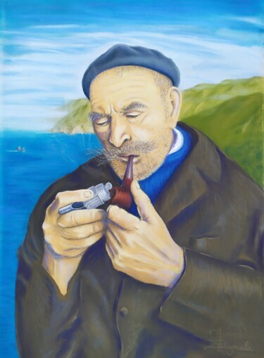 Peinture intitulée "Le vieux et sa pipe" par Georges Szmalc, Œuvre d'art originale, Pastel