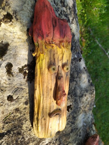 Скульптура под названием "la tête à bob" - Georges Szmalc, Подлинное произведение искусства, Дерево