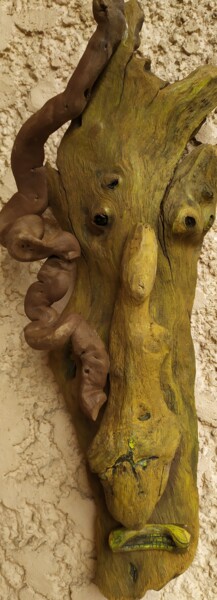 Sculptuur getiteld "Tête végétal" door Georges Szmalc, Origineel Kunstwerk, Hout