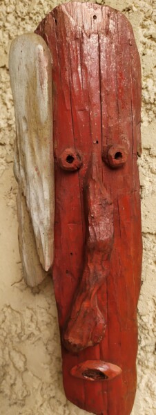 Sculpture intitulée "tête rouge à mèche…" par Georges Szmalc, Œuvre d'art originale, Bois