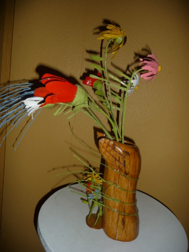 Sculpture titled "Vase au vent" by Yerry, Original Artwork, Wood