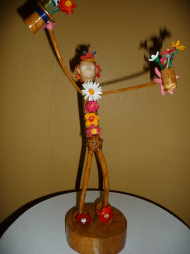 Sculpture titled "Euphorie Florale" by Yerry, Original Artwork, Wood