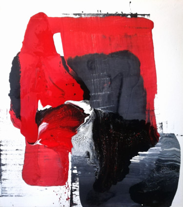 Painting titled "Big Red Black" by Georgy Seliverstov, Original Artwork, Enamel Mounted on Wood Stretcher frame