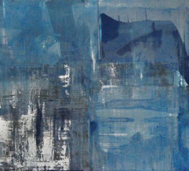Painting titled "Blue Landscape" by Georgy Seliverstov, Original Artwork, Oil Mounted on Wood Stretcher frame