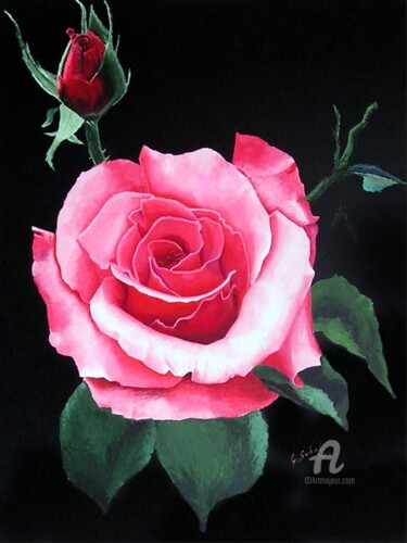 Painting titled "F 26 - Red rose" by Georges Serhal, Original Artwork, Acrylic