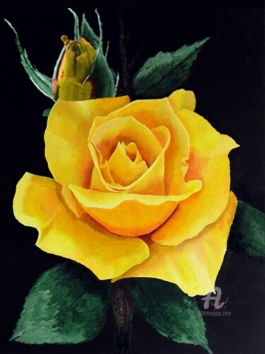 Schilderij getiteld "F 25 - Yellow rose" door Georges Serhal, Origineel Kunstwerk, Acryl