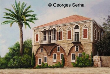 Schilderij getiteld "L 58 - Old Lebanese…" door Georges Serhal, Origineel Kunstwerk, Acryl Gemonteerd op Frame voor houten b…
