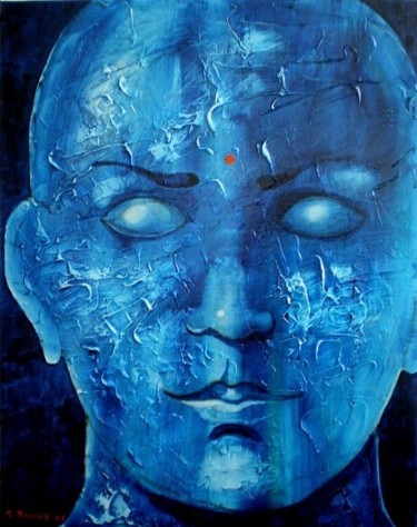 Peinture intitulée "Bouddha bleu" par Georges Rougy, Œuvre d'art originale, Huile