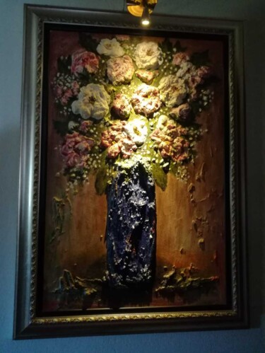 Pittura intitolato "Rose in vaso blu" da Georgeta Mita Enacovici, Opera d'arte originale, Acrilico