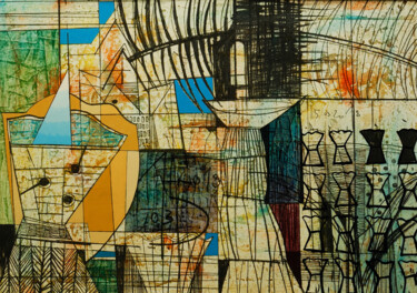 Painting titled "Composition 57" by Georgi Demirev, Original Artwork, Oil Mounted on Other rigid panel