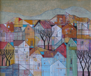 Картина под названием "Composition Landsca…" - Georgi Demirev, Подлинное произведение искусства, Акрил Установлен на Деревян…