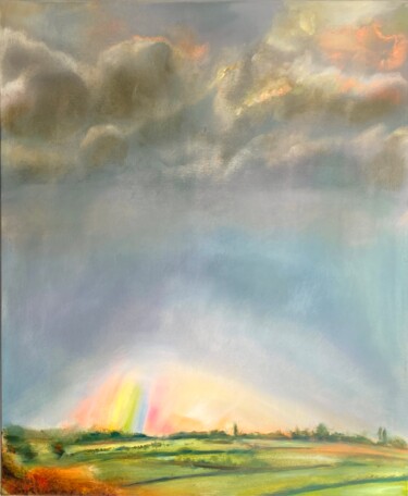 Malarstwo zatytułowany „Rainbow (Above and…” autorstwa Georgia Peskett, Oryginalna praca, Olej Zamontowany na Drewniana rama…