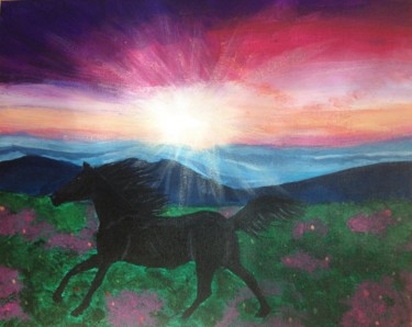 Painting titled "Dawn Horse" by Georgie Brackenbury, Original Artwork, Acrylic