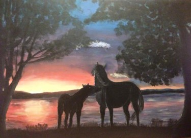 Painting titled "Horse and foal by t…" by Georgie Brackenbury, Original Artwork, Acrylic