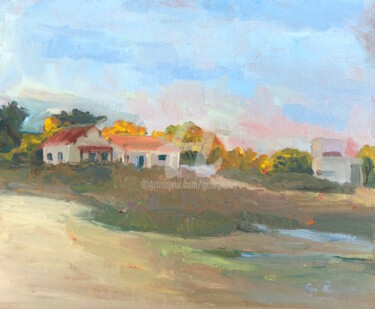 Painting titled "Beach Huts, Armona,…" by Georgina Rey, Original Artwork, Oil