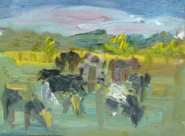 Painting titled "Cows" by Georgina Rey, Original Artwork, Oil