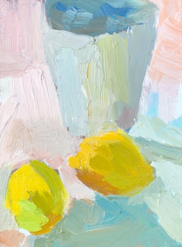 Painting titled "Lemons and Cup" by Georgina Rey, Original Artwork, Oil