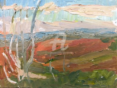 Painting titled "Old Birch and Hills…" by Georgina Rey, Original Artwork, Oil