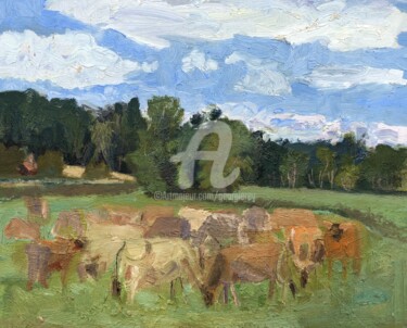 Painting titled "Jersey Cows, Docken…" by Georgina Rey, Original Artwork, Oil