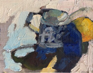 Painting titled "Mustard Pot, Blue B…" by Georgina Rey, Original Art, Oil