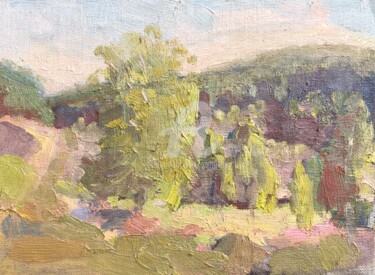 Painting titled "Sunny Prairie Heath…" by Georgina Rey, Original Artwork, Oil