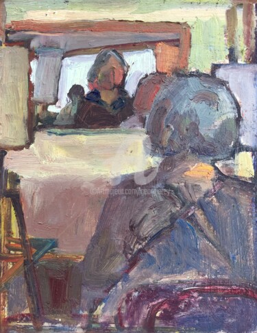 Painting titled "Sharon in Class" by Georgina Rey, Original Artwork, Oil