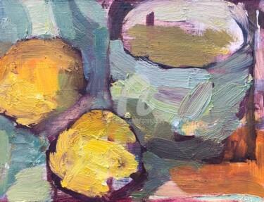Painting titled "Cup and lemons, sem…" by Georgina Rey, Original Art, Oil