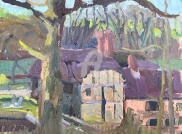 Malarstwo zatytułowany „Old Mill and Pond,…” autorstwa Georgina Rey, Oryginalna praca, Olej